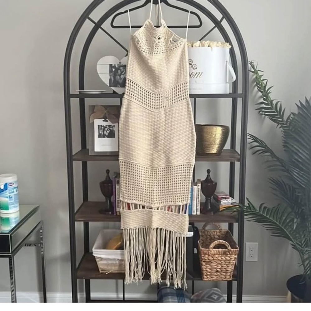 ZARA New W Tags Knit crochet Fringe Midi Dress Size Small - Picture 2 of 7